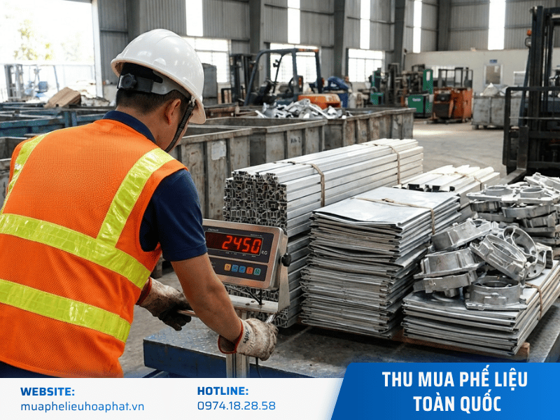Kỹ thuật viên Phế Liệu Hòa Phát thực hiện phân loại nhôm thanh đùn nhôm tấm và nhôm đúc