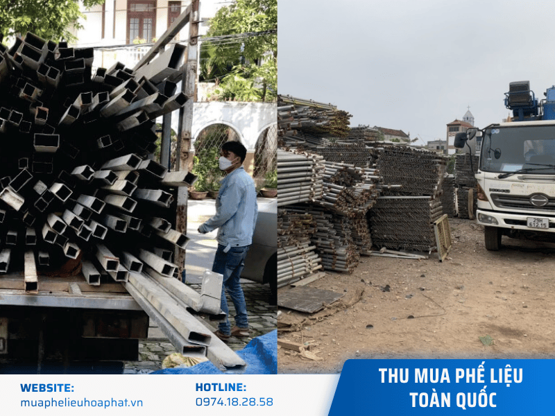 * **Thẻ Alt Text:** `Đội xe cẩu Hòa Phát hỗ trợ thu mua phế liệu công trình xây dựng và tháo dỡ tận nơi`